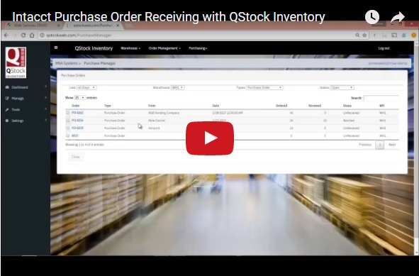 Intacct Purchase Order Receiving with QStock Inventory